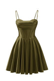 Spaghetti Straps Satin Homecoming Dresses for Teens Ruched Corset Short Prom Dresses 2026