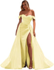 Vestidos de fiesta de satén con hombros descubiertos, corte sirena, fruncido, de noche formal, para mujer 