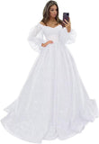 Puffy Sleeve Glitter Prom Dresses Women's Ball Gown Off Shoulder Formal Evening Gown Princess Quinceanera Dress