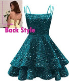 Spaghetti Straps Sequin Homecoming Dresses for Teens Sparkly Tiered Short Prom Dress 2026 Mini Cocktail Party Gown
