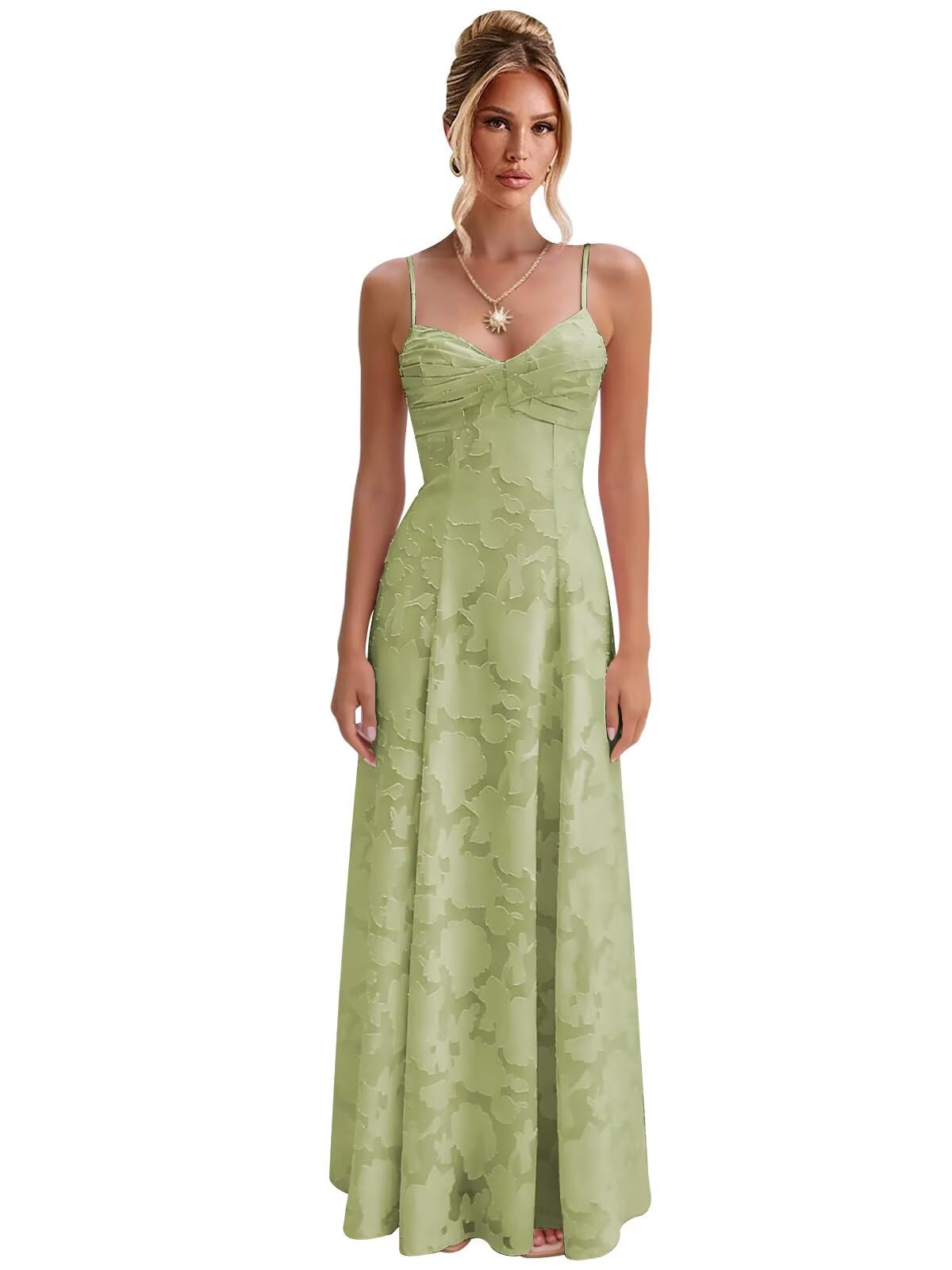 Spaghetti Strap Bridesmaid Dresses for Women Jacquard Floral A Line Long Formal Evening Gown