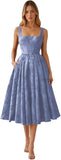 Floral Jacquard Satin Prom Dresses for Women Tea Length Formal Evening Party Dress with Pockets