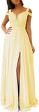 Women's Lace Appliques Prom Dresses Long with Slit Cold Shoulder Formal Party Gown