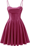 Spaghetti Straps Satin Homecoming Dresses for Teens Ruched Corset Short Prom Party Gowns Dress