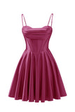 Spaghetti Straps Satin Homecoming Dresses for Teens Ruched Corset Short Prom Dresses 2026