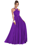 Halter Bridesmaid Dresses for Wedding Chiffon A Line Pleated Long Formal Prom Dress with Belt