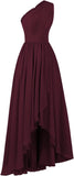 Vestido de dama de honor de un solo hombro para mujer, vestido formal de noche de gasa con bolsillos y corte alto bajo
