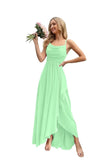 Spaghetti Strap Chiffon Bridesmaid Dresses for Women Long Ruched A-Line Cowl Neck Formal Evening Gowns with Slit