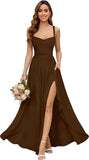 Chiffon Bridesmaid Dresses for Women Long Spaghetti Straps A-line Pleated Formal Evening Party Gowns with Pockets