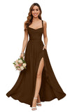 Chiffon Bridesmaid Dresses for Women Long Spaghetti Straps A-line Pleated Formal Evening Party Gowns with Pockets