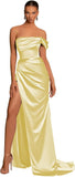 One Shoulder Mermaid Bridesmaid Dresses with Slit 2025 Pleats Satin Formal Evening Gowns for Women