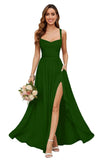 Chiffon Bridesmaid Dresses for Women Long Spaghetti Straps A-line Pleated Formal Evening Party Gowns with Pockets