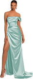 One Shoulder Mermaid Bridesmaid Dresses with Slit 2025 Pleats Satin Formal Evening Gowns for Women