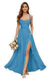 Chiffon Bridesmaid Dresses for Women Long Spaghetti Straps A-line Pleated Formal Evening Party Gowns with Pockets