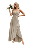 Women’s Long Bridesmaid Dresses Sleeveless V-Neck Formal Wedding Guest Chiffon Prom Gowns for Teens