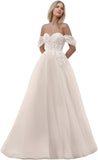 Kingbridal Gowns Lace Appliques Wedding Dresses for Bride Long V Neck Tulle Chiffon A-line Sleeveless Bridal Ball Gown for Women