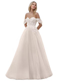 Kingbridal Gowns Lace Appliques Wedding Dresses for Bride Long V Neck Tulle Chiffon A-line Sleeveless Bridal Ball Gown for Women