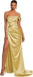 One Shoulder Mermaid Bridesmaid Dresses with Slit 2025 Pleats Satin Formal Evening Gowns for Women