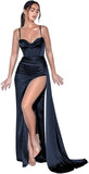 Spaghetti Straps Mermaid Prom Dresses Long Ball Gown 2025 Corset Sexy Slit Pleat Formal Evening Gowns