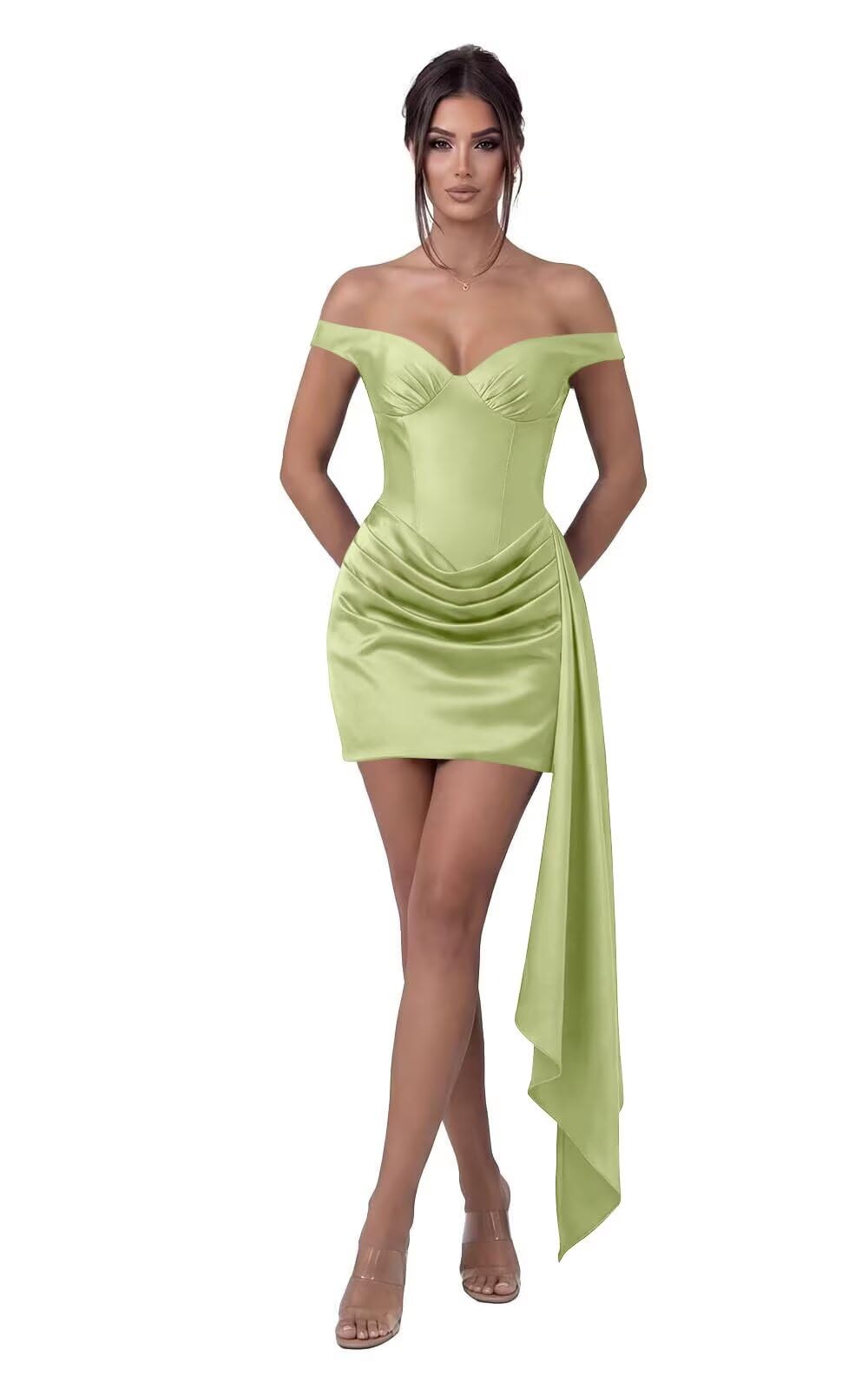 Satin Homecoming Dresses for Teens 2026 Off Shoulder Short Prom Dress Tight Pleated Cocktail Party Gowns