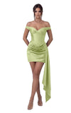 Satin Homecoming Dresses for Teens 2026 Off Shoulder Short Prom Dress Tight Pleated Cocktail Party Gowns