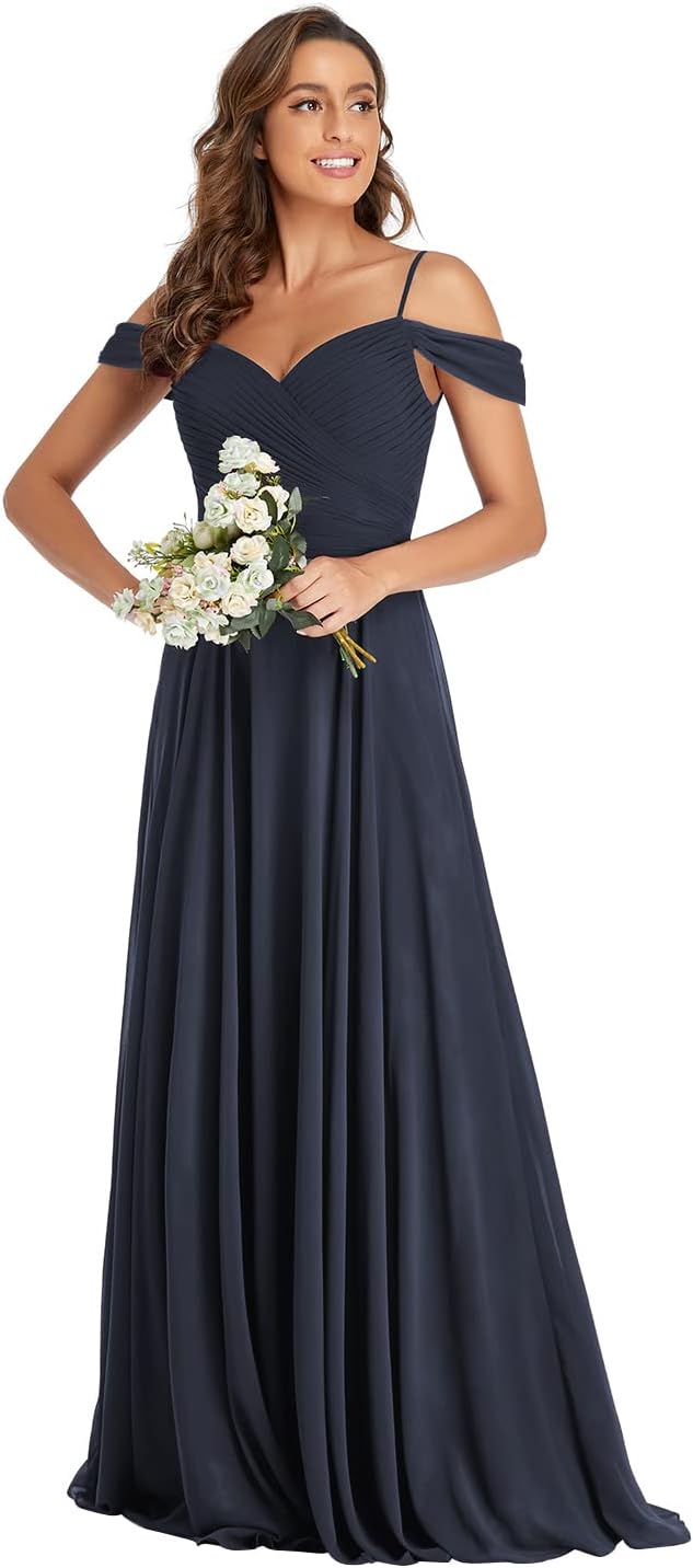 Off The Shoulder Chiffon Bridesmaid Dresses Long Spaghetti Straps A Line Formal Party Dress