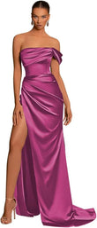 One Shoulder Mermaid Bridesmaid Dresses with Slit 2025 Pleats Satin Formal Evening Gowns for Women