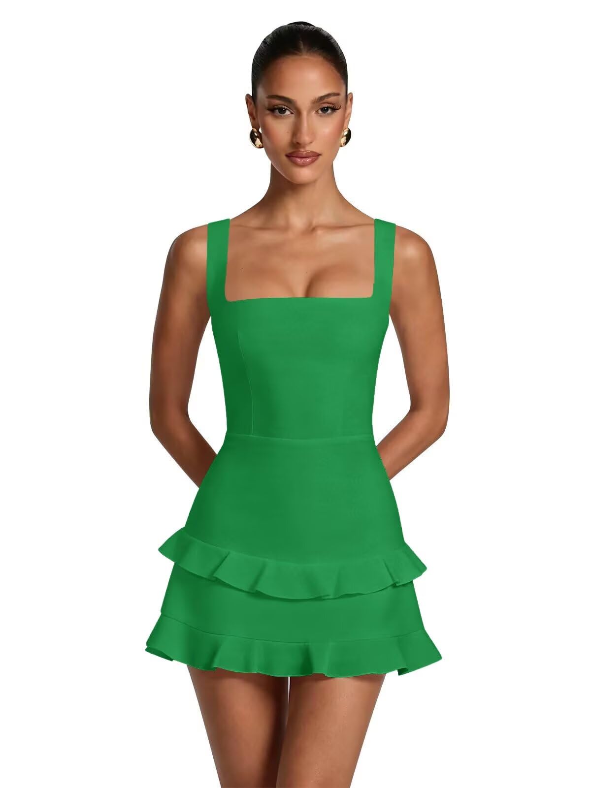 Spaghetti Straps Satin Homecoming Dresses for Teens 2026 Square Neck Tiered Ruffles Short Prom Dress
