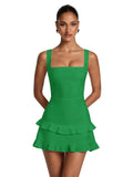 Spaghetti Straps Satin Homecoming Dresses for Teens 2026 Square Neck Tiered Ruffles Short Prom Dress