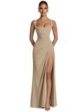 Kingbridal Mermaid Bridesmaid Dresses for Women Square Neck Formal Dress with Slit