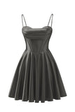Spaghetti Straps Satin Homecoming Dresses for Teens Ruched Corset Short Prom Dresses 2026