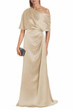 Satin Mother of The Bride Dresses for Wedding One Shoulder Formal Dress with Sleeves Mermaid Evening Party Gowns