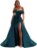Off The Shoulder Prom Dress 2027 Long Ball Gown with Slit Mermaid Satin Formal Dresses for Women