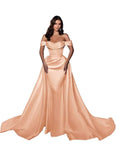 Mermaid Satin Prom Dresses for Women 2027 Long Off Shoulder Ruched Corset Formal Evening Dress Detachable Train