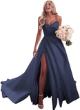 Trägerloses Ballkleid, langes Ballkleid, Satin-Brautkleid für die Braut, A-Linie, formelle Abendkleider mit Schlitz 