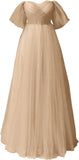 Glitter Tulle Prom Dresses Off The Shoulder Sweetheart Puffy Long Evening Gowns for Women 2027