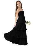 Chiffon Pleated Junior Bridesmaid Dress Princess Birthday Tiered Ruffle Prom Gown Wedding Long Flower Girl Dress