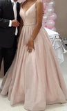 Women's Glittery Spaghetti V-Neck Prom Dresses Long Side Split Formal Evening Gowns