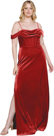 Velvet Off Shoulder Long Bridesmaid Dresses Cowl Neck Formal Gowns Evening Dress with Slit