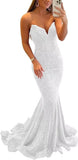 Women's Strapless Sequin Prom Dresses with Train Criss-Cross Mermaid Long Formal Evening Gowns