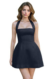 Satin Halter Homecoming Dresses for Teens Short Prom Dress 2027 Mini Formal Evening Cocktail Gowns with Pockets