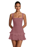 Spaghetti Straps Satin Homecoming Dresses for Teens 2026 Square Neck Tiered Ruffles Short Prom Dress