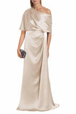 Satin Mother of The Bride Dresses for Wedding One Shoulder Formal Dress with Sleeves Mermaid Evening Party Gowns