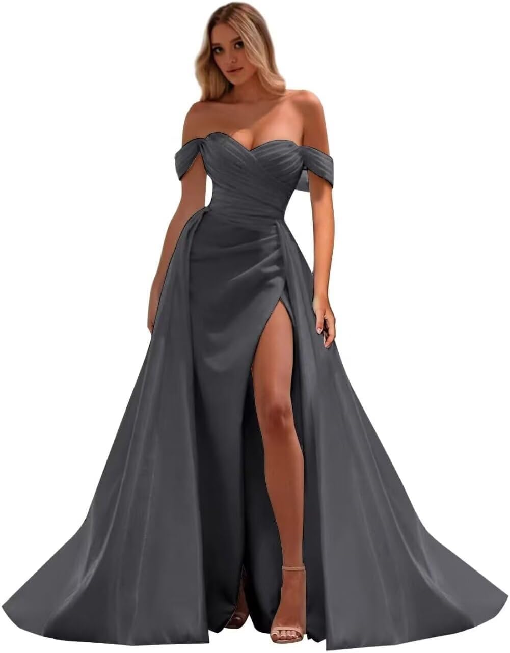 Off The Shoulder Prom Dress 2027 Long Ball Gown with Slit Mermaid Satin Formal Dresses for Women