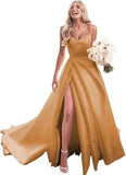 Trägerloses Ballkleid, langes Ballkleid, Satin-Brautkleid für die Braut, A-Linie, formelle Abendkleider mit Schlitz 