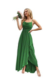 Spaghetti Strap Chiffon Bridesmaid Dresses for Women Long Ruched A-Line Cowl Neck Formal Evening Gowns with Slit