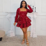 Sequin Short Homecoming Dress for Teen Sparkly Long Sleeve Prom Sweet 16 Dresses Cocktail Gowns