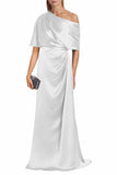Satin Mother of The Bride Dresses for Wedding One Shoulder Formal Dress with Sleeves Mermaid Evening Party Gowns