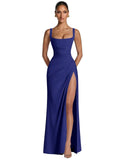 Kingbridal Mermaid Bridesmaid Dresses for Women Square Neck Formal Dress with Slit