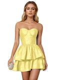 Jacquard Satin Homecoming Dresses 2026 Tiered Layed Aline Strapless Formal Cocktail Party Gown